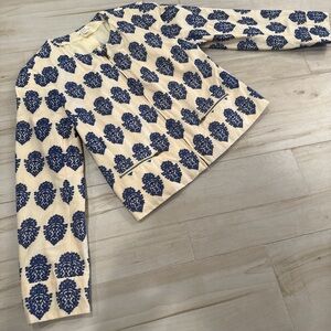 J.Crew 100% Cotton Block Print Blazer • Blue & Cream • Size 8 • SHIPS FREE